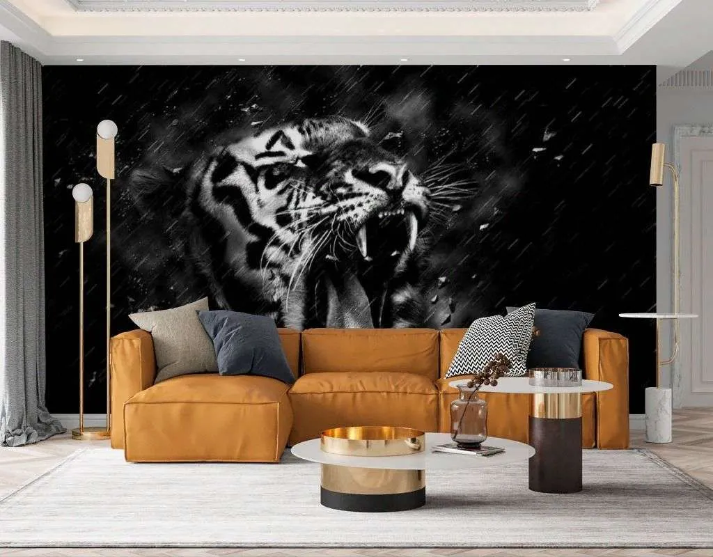 Фотообои в интерьере свирепый тигр  17-4293 фото