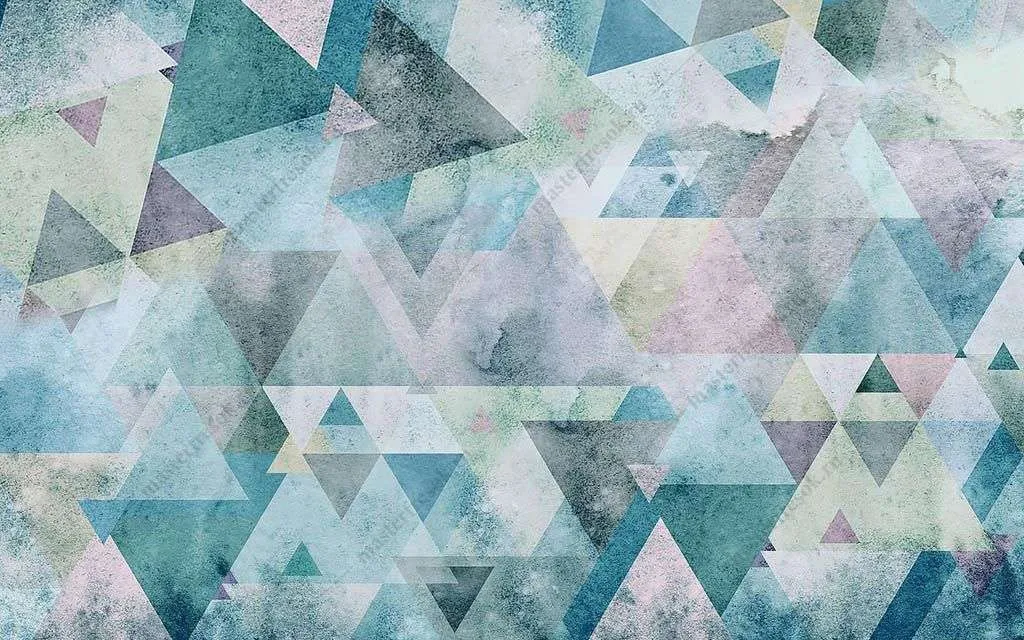 Фотообои в интерьере бирюзовые треугольники фон  10-954 фото