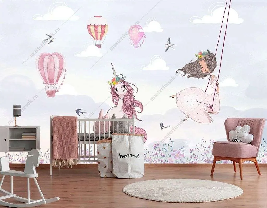 Фотообои в интерьере принцесса и единорог  14-435 фото