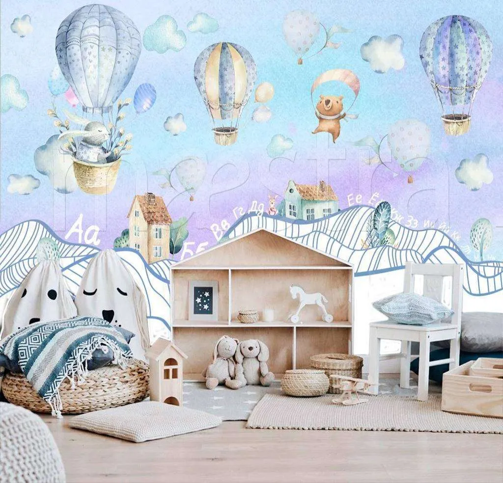 Фотообои в интерьере зверюшки на воздушном шаре  7-972 фото