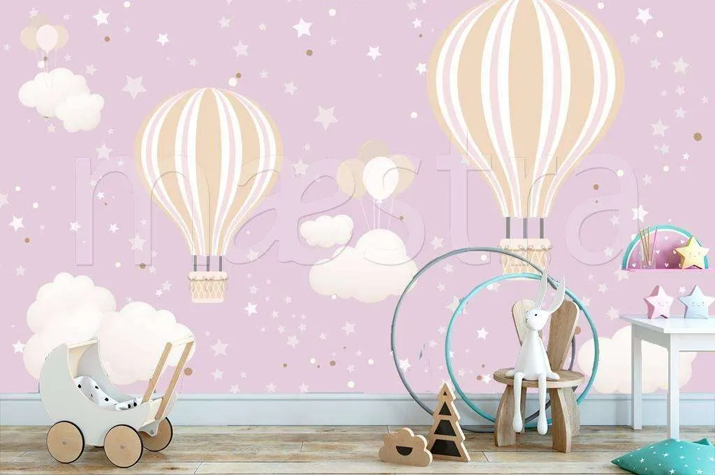 Фотообои в интерьере воздушные шары на розовом  12-425 фото