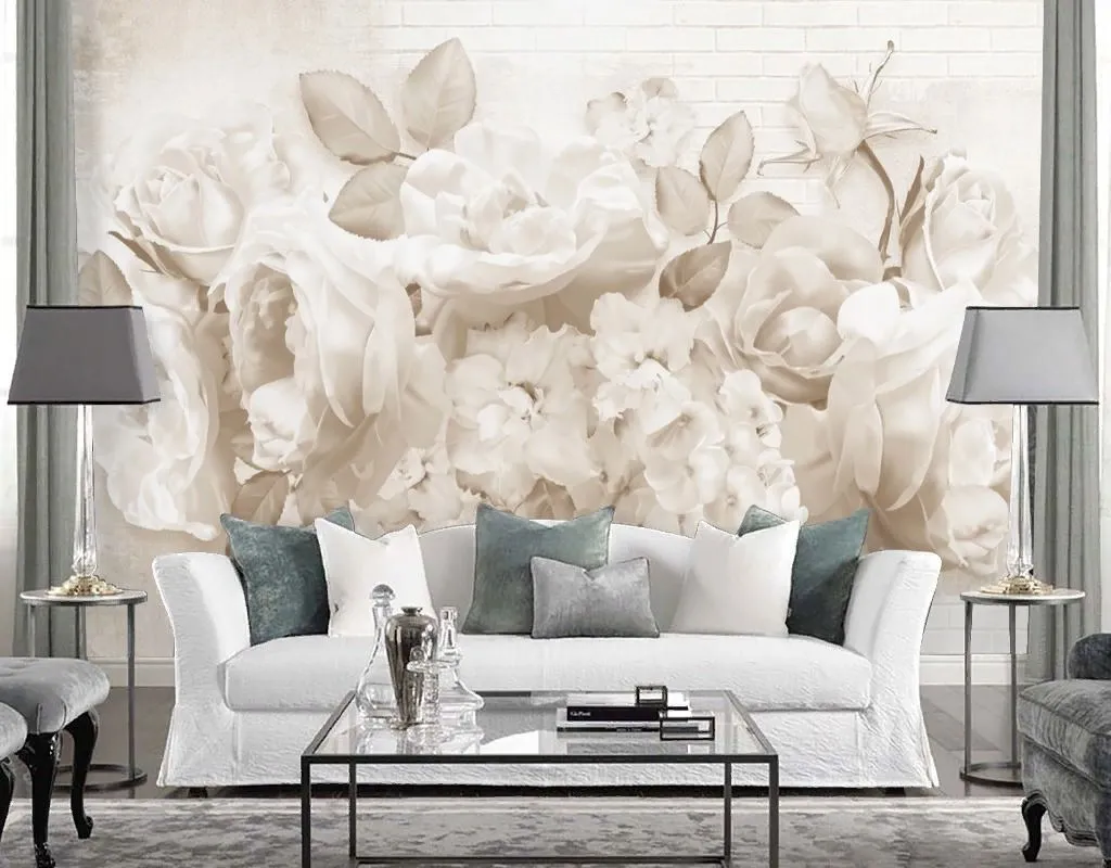 Фотообои в интерьере пионы и розы пышные    14-769 фото