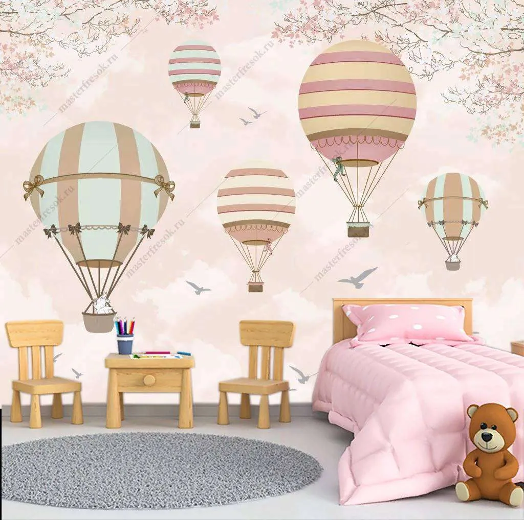 Фотообои в интерьере воздушные шары на бежевом фоне  14-159 фото