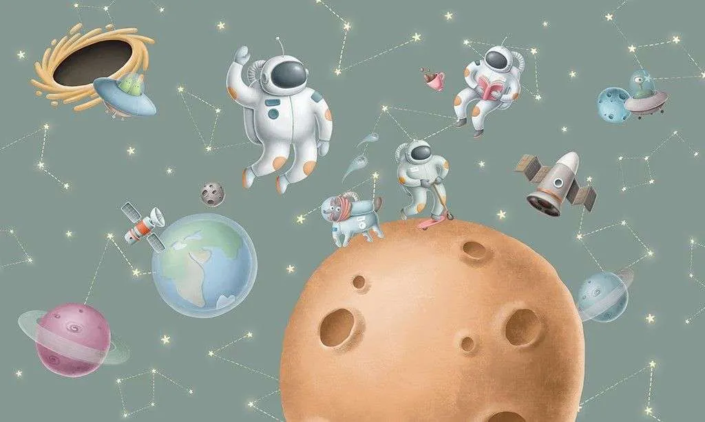 Фотообои в интерьере детские. космонавты на планете  12-1628 фото