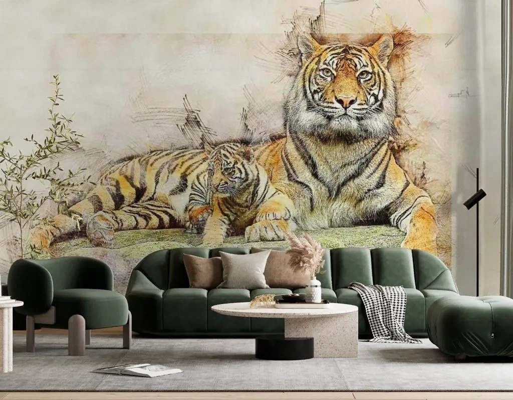 Фотообои Тигр с тигрёнком  17-4297