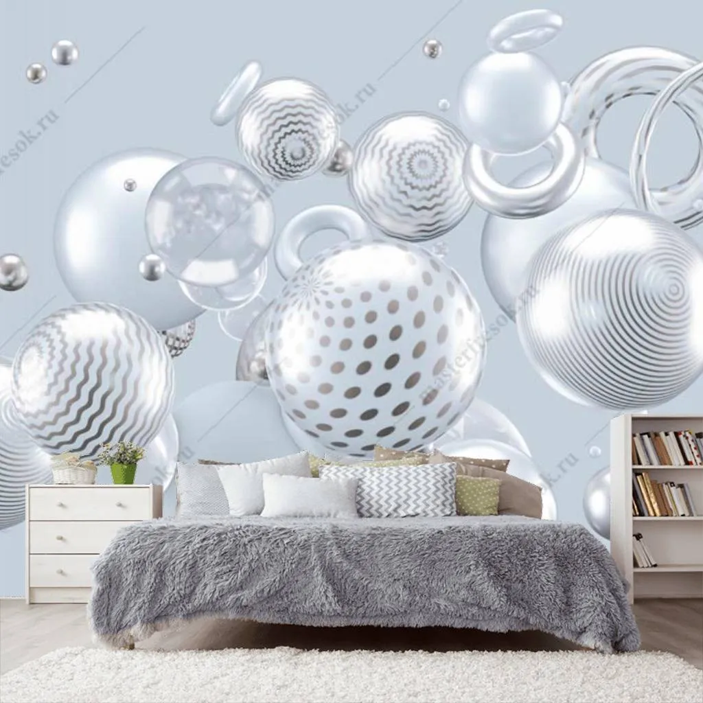 Фотообои в интерьере 3д шары на голубом фоне  10-784 фото
