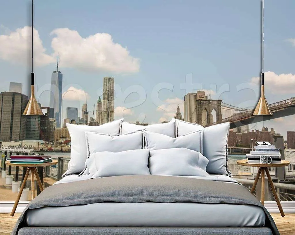 Фотообои в интерьере бруклинский мост в тумане  9-829 фото