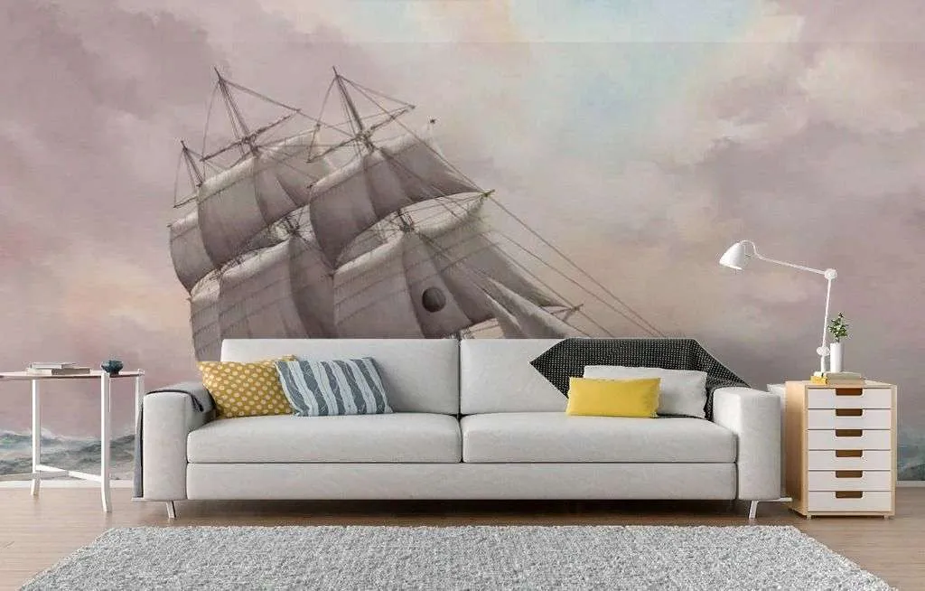 Фотообои в интерьере парусный корабль в шторм  17-2528 фото
