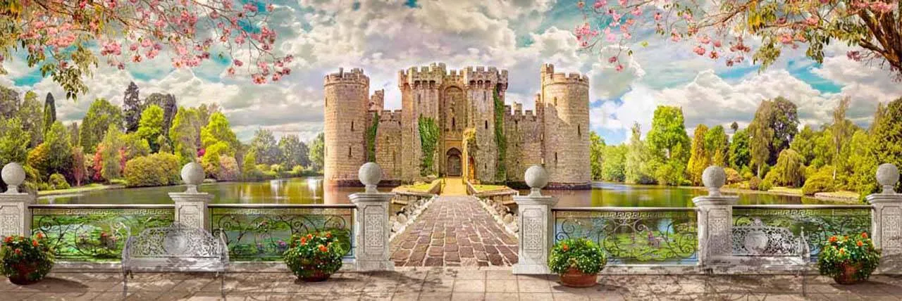 Фотообои в интерьере вид на старый замок в парке  7-140 фото