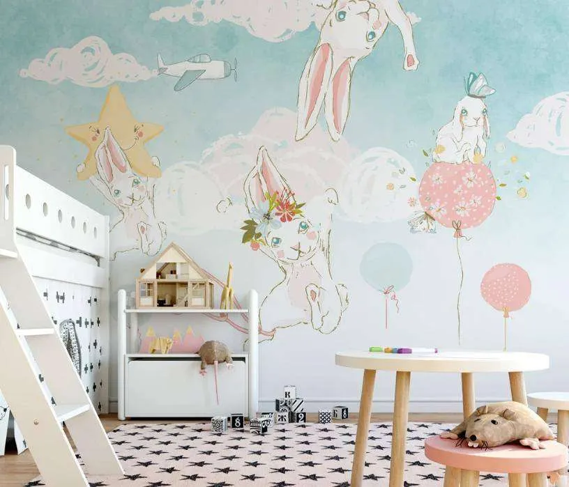 Фотообои Бесшовные обои на стену:  Кролики на воздушных шариках. Артикул: 15-127  