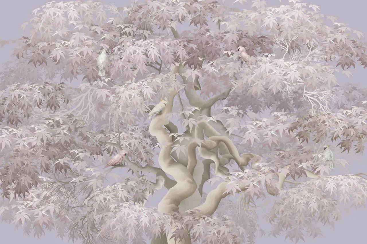 Фотообои в интерьере розовое дерево 3д  13-687 фото