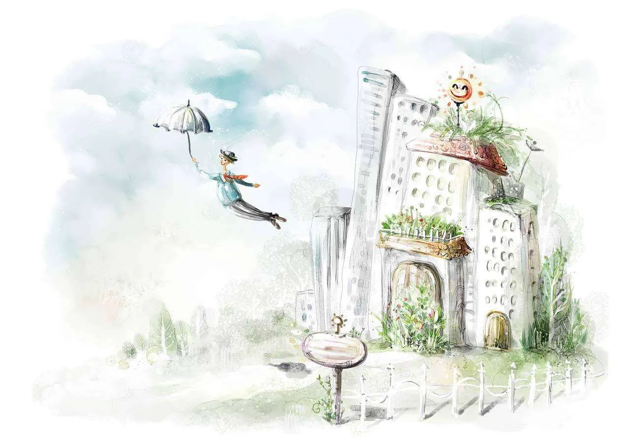 Фотообои в интерьере полет на зонтике  12-278 фото