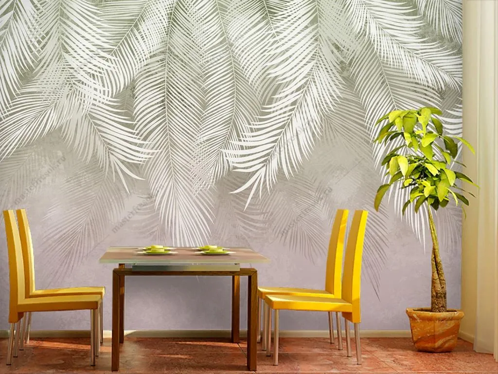 Фотообои в интерьере листья нежно розовые  14-335 фото