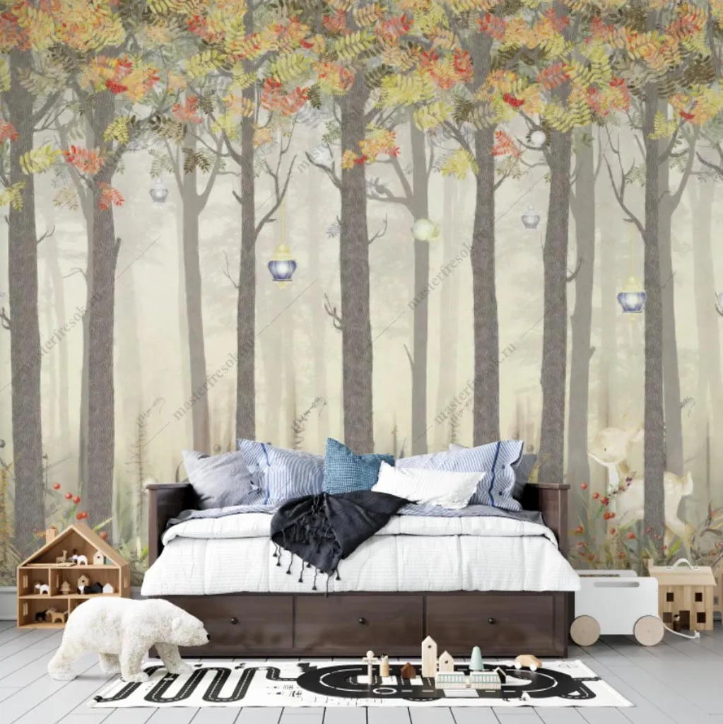 Фотообои в интерьере осенний лес  14-446 фото