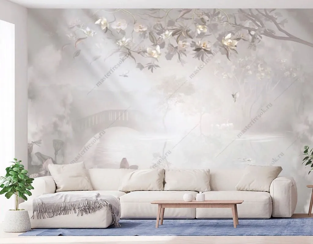 Фотообои в интерьере серый лес в дымке  13-612 фото