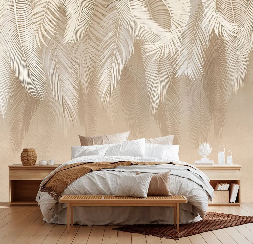 Фотообои в интерьере ветви пушистые бежевые  9-2115 фото