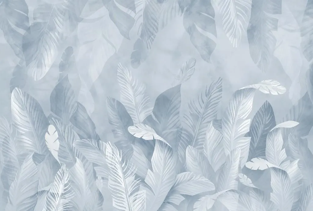 Фотообои в интерьере голубые тропические листья  14-584 фото