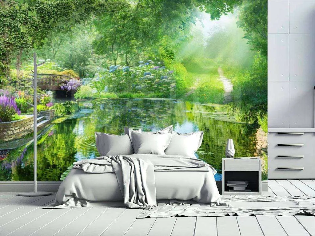 Фотообои Озеро в лесу в утреннем тумане  7-311