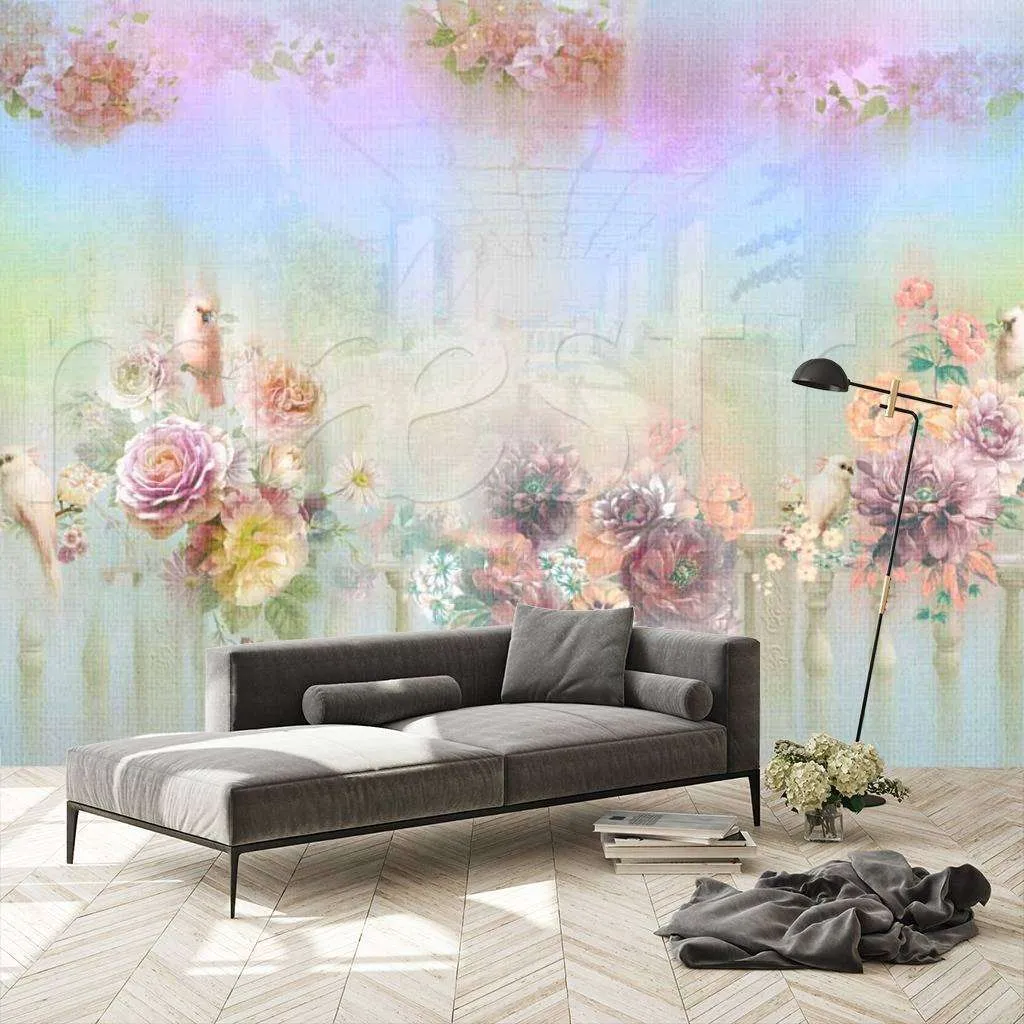 Фотообои Бесшовные обои на стену:  Попугаи в цветах. Артикул: 7-502  