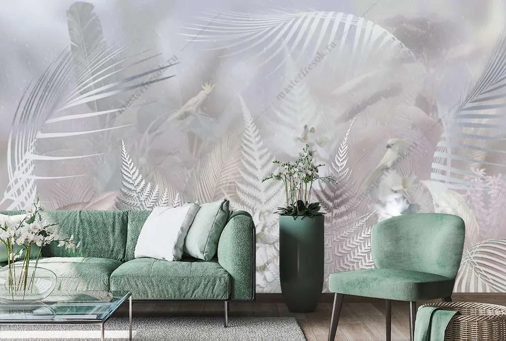 Фотообои Бесшовные обои на стену:  Листья папоротника. Артикул: 13-367  