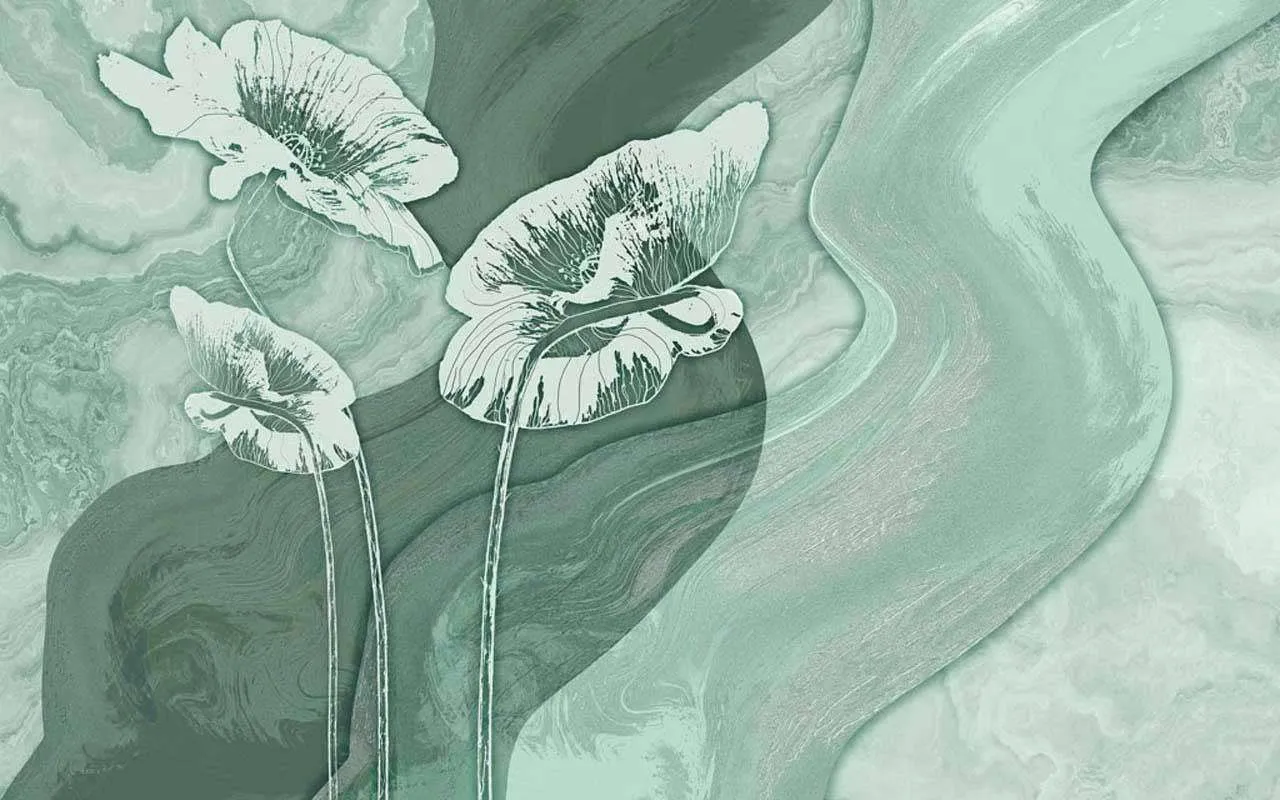 Фотообои в интерьере зеленые волны  13-099 фото