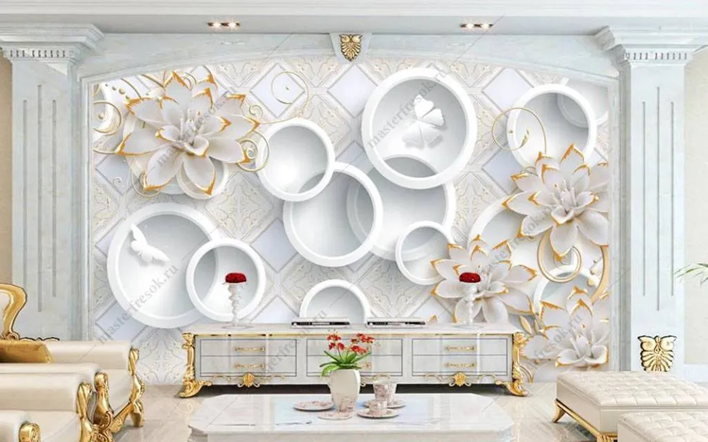 Фотообои Цветы 3д в круге  16-190