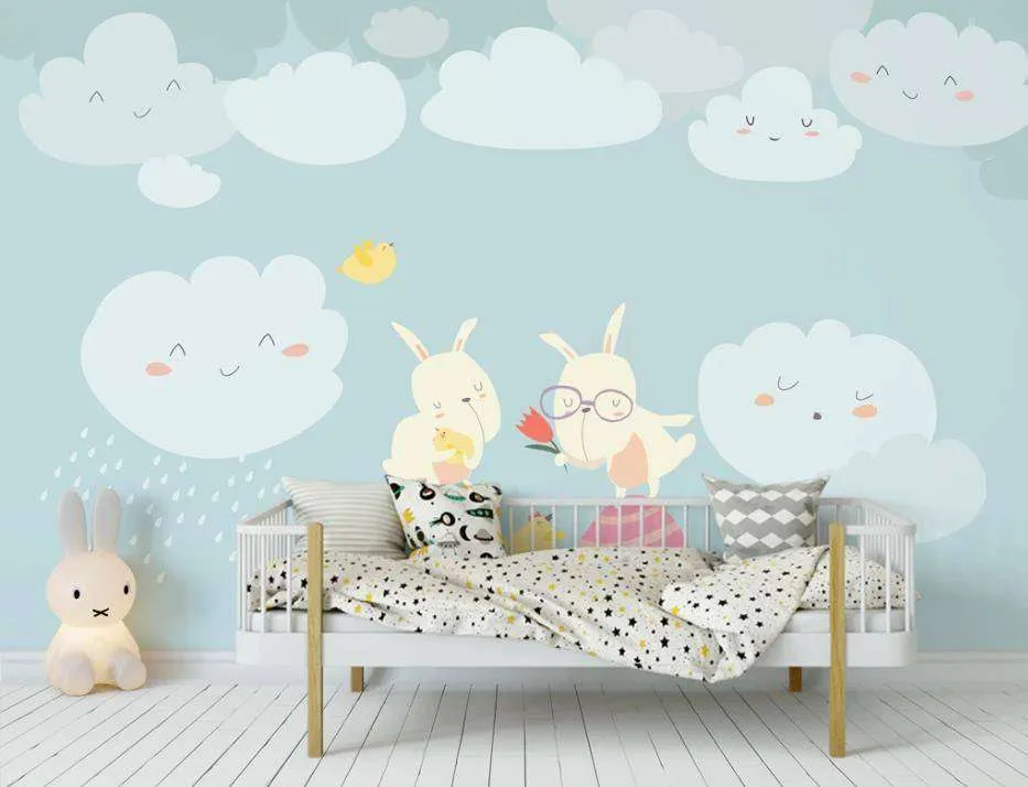 Фотообои в интерьере зайки в облаках  15-173 фото