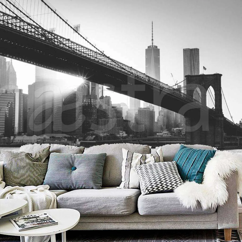 Фотообои Мост черно белый и лучи солнца в Нью Йорке  9-822