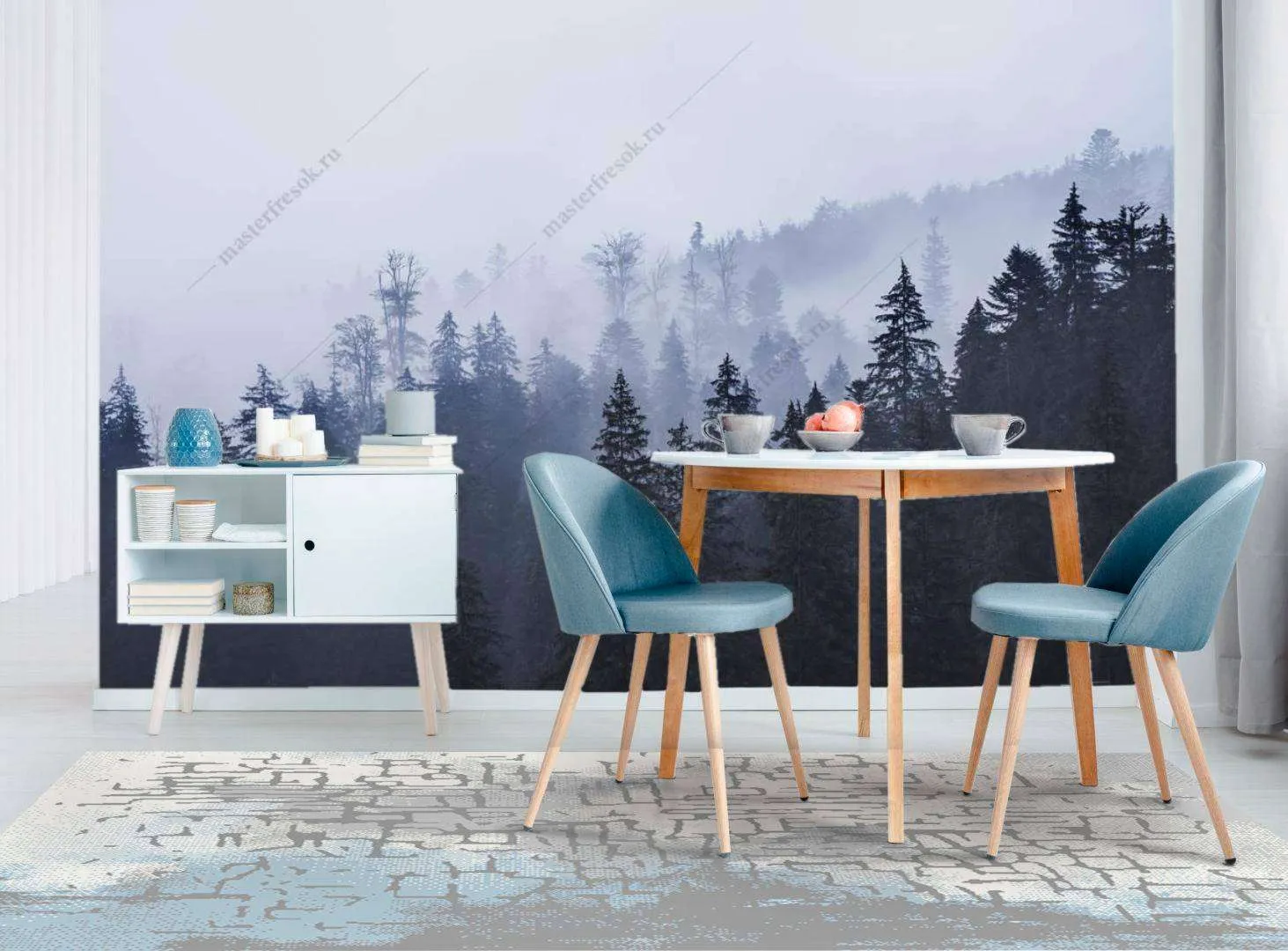 Фотообои в интерьере еловый лес в тумане  9-1170 фото