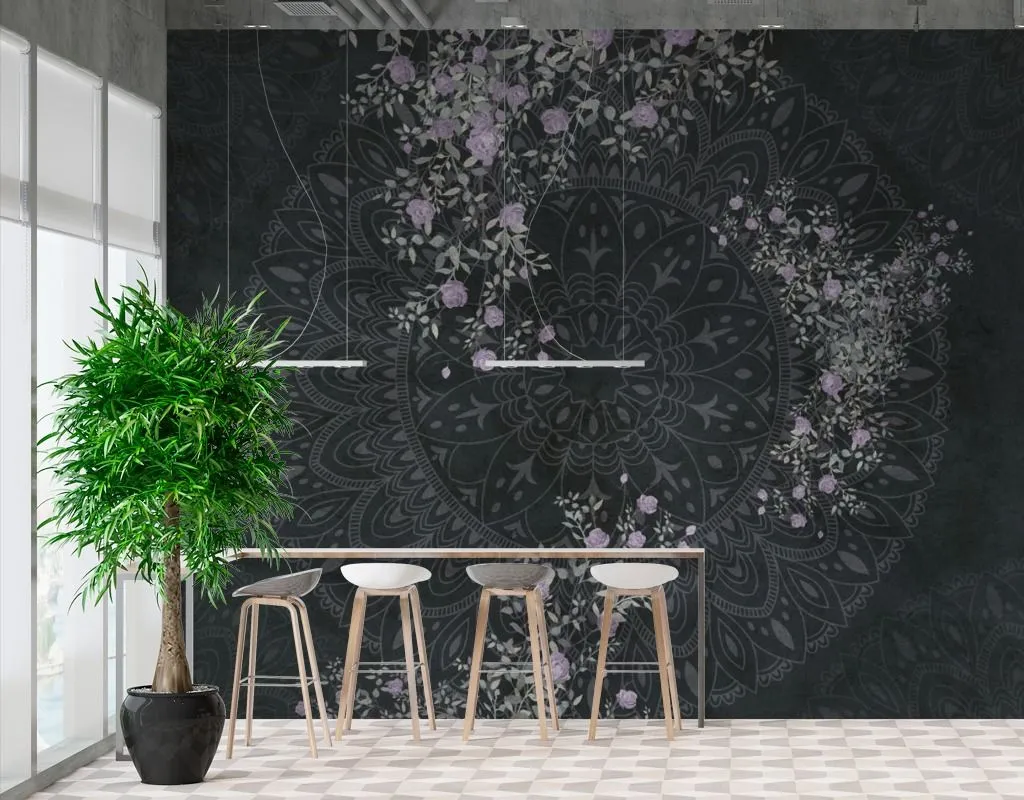 Фотообои в интерьере мандала черная  9-1598 фото