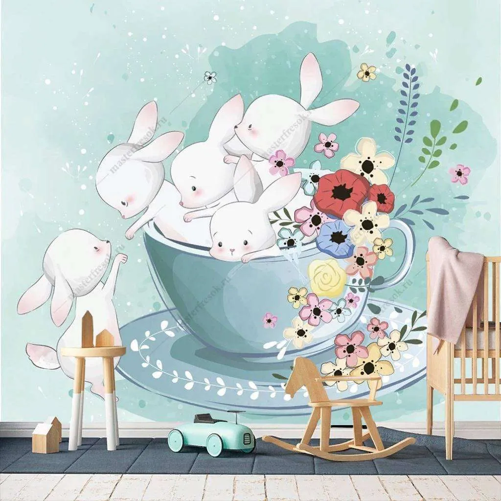 Фотообои в интерьере зайки в чашке  12-455 фото