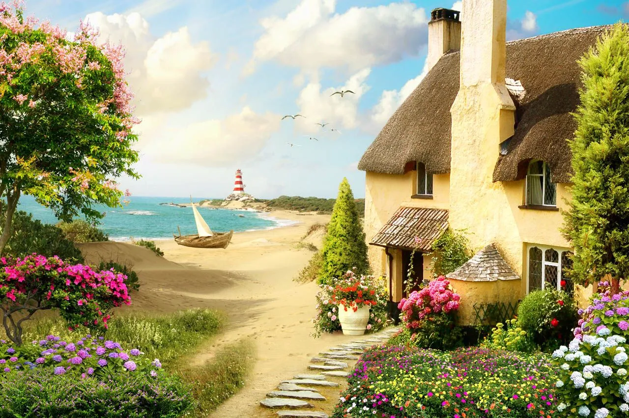 Фотообои в интерьере сельский домик на берегу моря  19-0173 фото