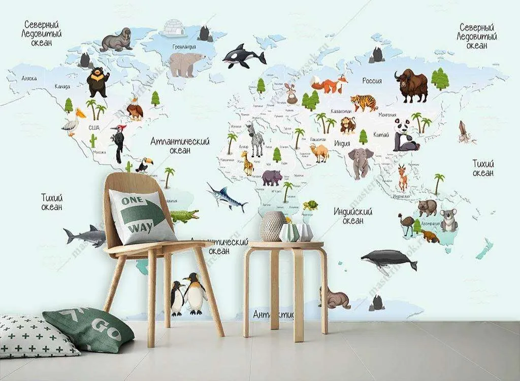 Фотообои в интерьере карта мира для детей  12-1152 фото