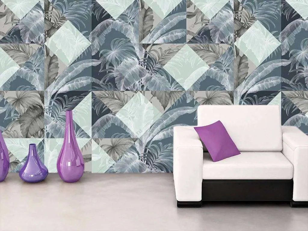 Фотообои в интерьере геометрия в листьях  15-976 фото