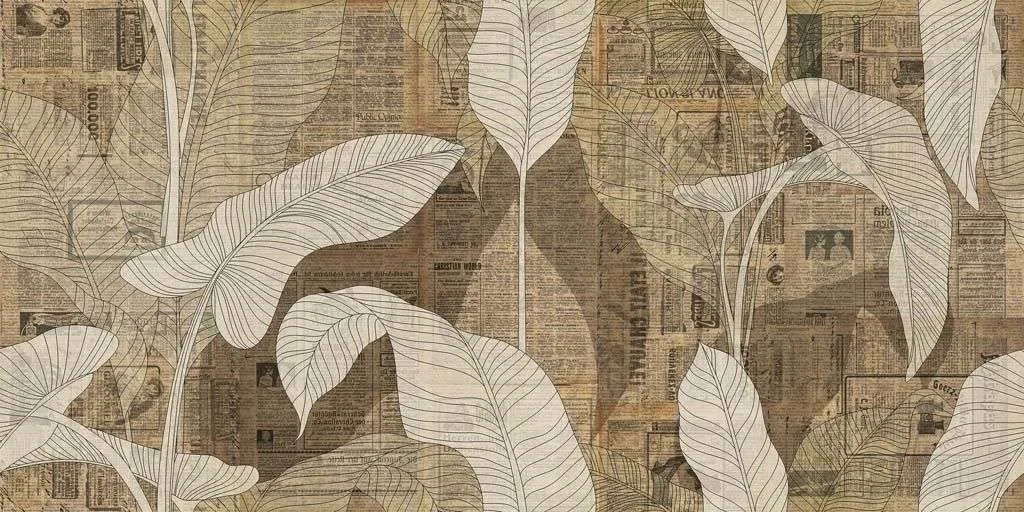 Фотообои в интерьере старая газета с листьями  9-1245 фото