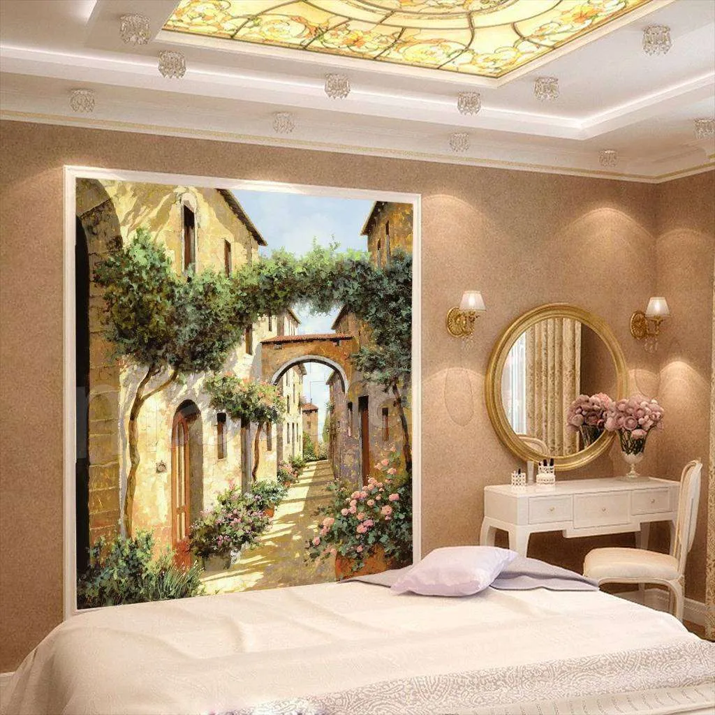 Фотообои в интерьере светлая улочка, уходящая вдаль  8-027 фото