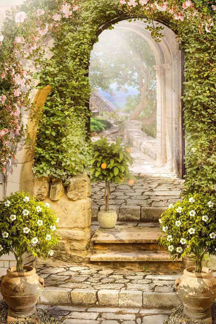 Фотообои в интерьере 3д арка с цветами  7-233 фото