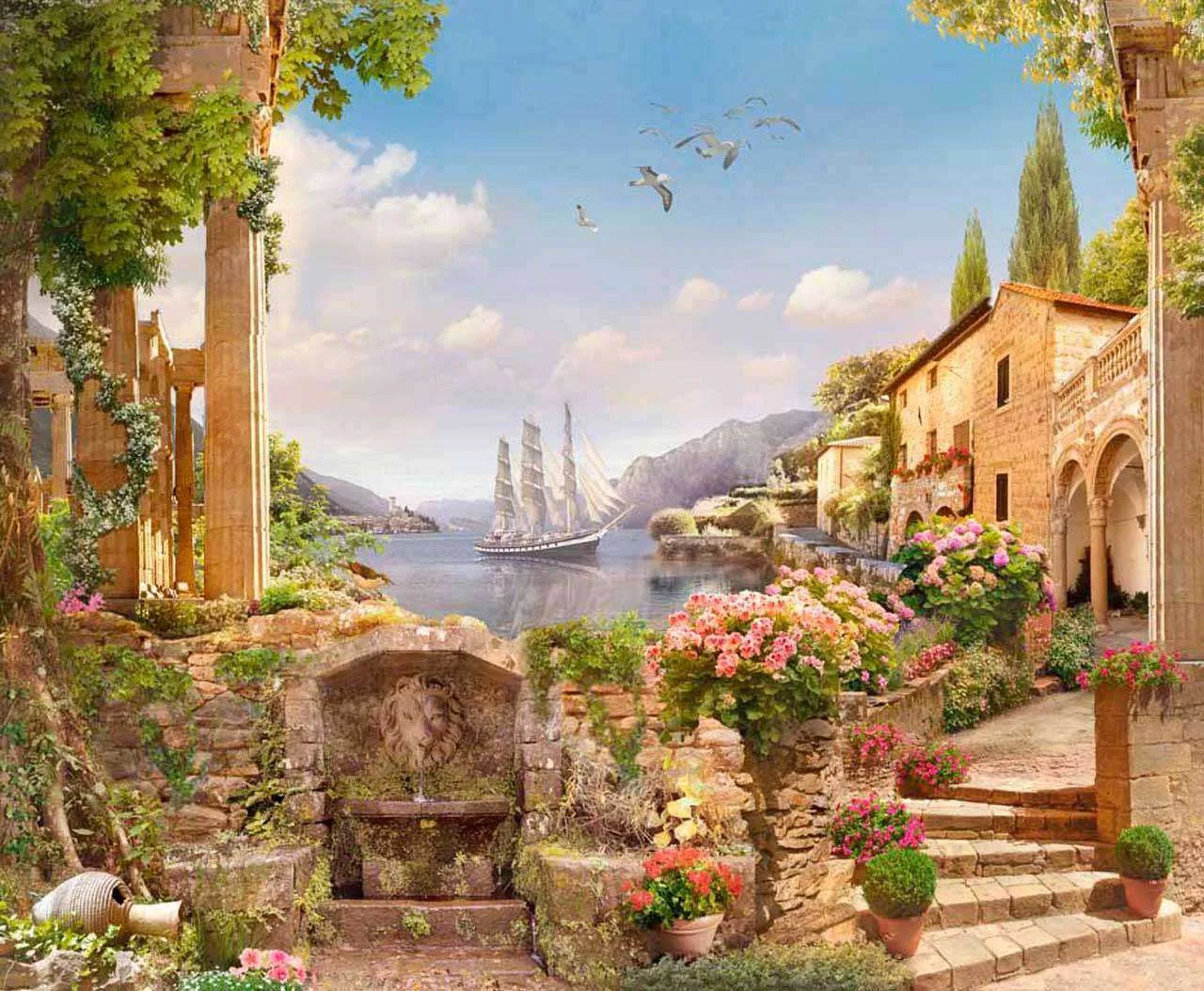 Фотообои в интерьере набережная античного города  11-067 фото