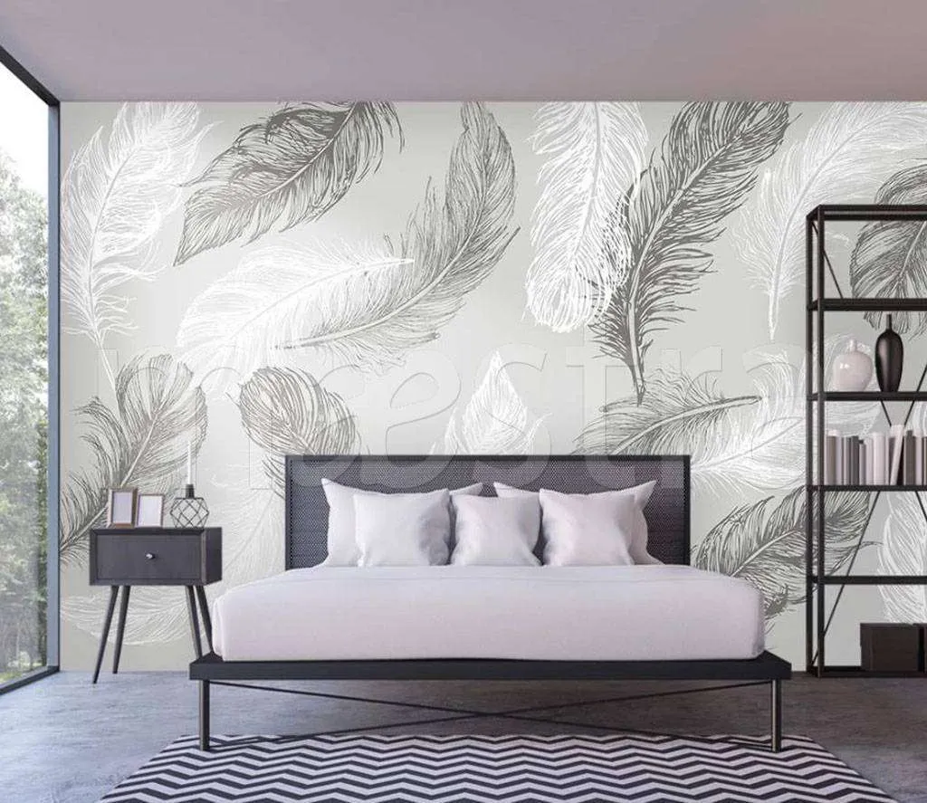 Фотообои в интерьере перо серое  15-500 фото