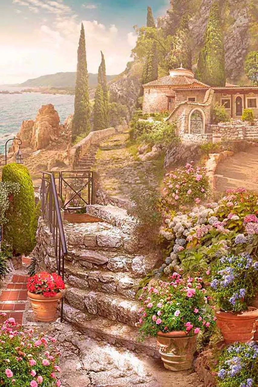 Фотообои в интерьере лестница к старинному дому  6-048 фото