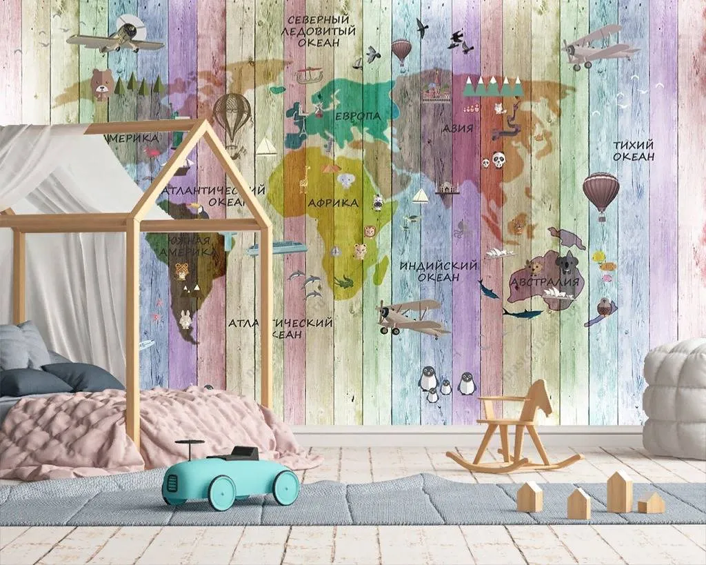 Фотообои Карта деревянный фотофон  12-1149