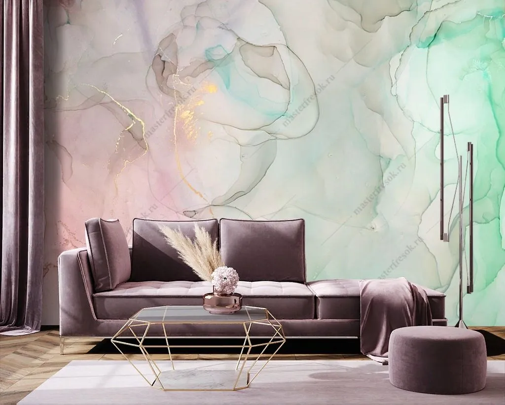 Фотообои в интерьере флюид мятно розовый  9-1413 фото
