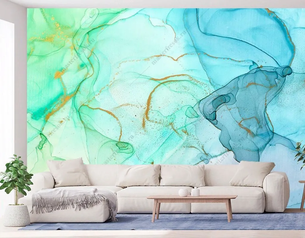 Фотообои Флюид арт зеленый с голубым  9-1788