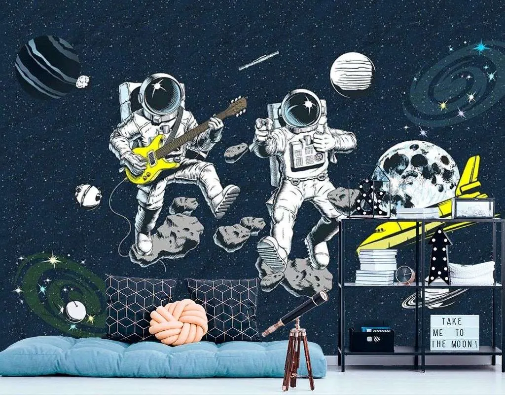Фотообои в интерьере в детскую: космонавты-музыканты.   14-737 фото