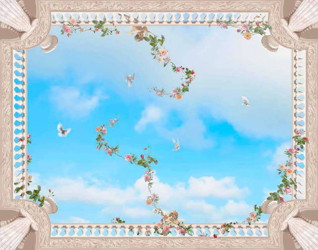 Фотообои в интерьере небо с цветами  7-299 фото