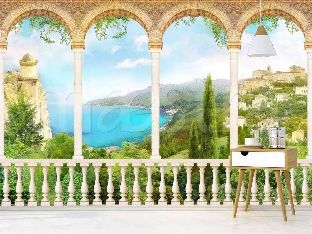 Фотообои в интерьере вид на море в хорошую погоду  11-087 фото