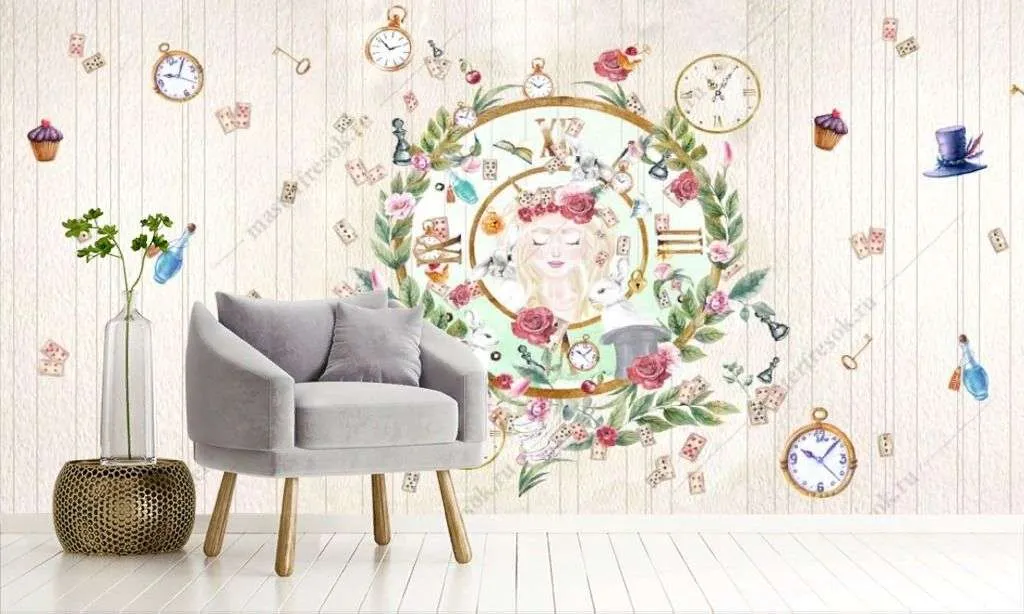Фотообои в интерьере красивый фон для девочек  12-1309 фото