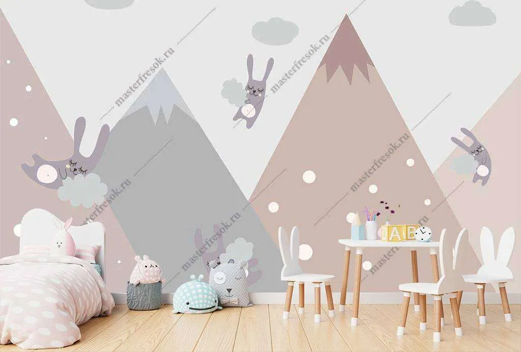 Фотообои в интерьере зайчики в горах  14-041 фото