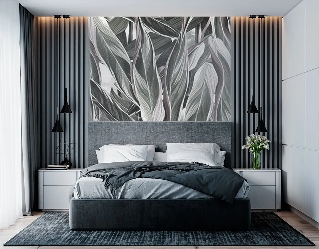 Фотообои в интерьере зеленые листья  14-447 фото