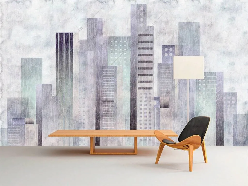 Фотообои в интерьере город акварелью  15-868 фото